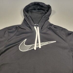 Nike Therma Fit Hoodie‎ Men's Small Black White Embroidered Swoosh Logo Pullover